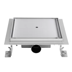 Caniveau de douche à carreler carré CIREA 20 x 20 cm, siphon anti-odeurs, drainage 36l/min, hauteur réglable^Saniverre