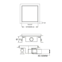 Caniveau de douche à carreler carré CIREA 20 x 20 cm, siphon anti-odeurs, drainage 36l/min, hauteur réglable^Saniverre
