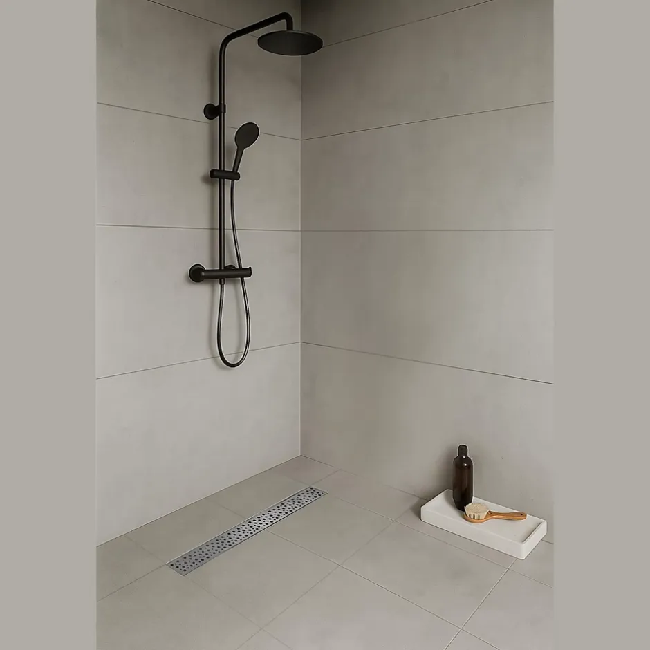 Caniveau de douche à l'Italienne GUMI motif bulle L.60 cm acier, anti-odeurs, débit élevé -^Saniverre Outlet