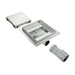Caniveau de douche carré inox CARA 20 x 20 cm avec siphon anti-odeurs, drainage 36l/min, hauteur réglable^Saniverre New