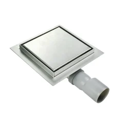 Caniveau de douche carré inox CARA 20 x 20 cm avec siphon anti-odeurs, drainage 36l/min, hauteur réglable^Saniverre New