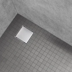 Caniveau de douche carré inox CARA 25 x 25 cm avec siphon anti-odeurs, drainage 36l/min, hauteur réglable^Saniverre Hot