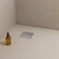 Caniveau de douche carré inox CARA 25 x 25 cm avec siphon anti-odeurs, drainage 36l/min, hauteur réglable^Saniverre Hot