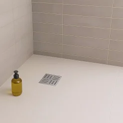 Caniveau de douche carré motif quadrillé DOMEO 12 x 12 cm siphon anti-odeurs, drainage 36l/min, h. réglable-Saniverre