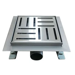 Caniveau de douche carré motif quadrillé DOMEO 12 x 12 cm siphon anti-odeurs, drainage 36l/min, h. réglable-Saniverre