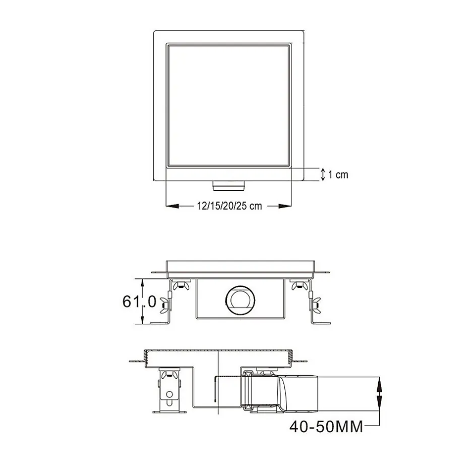 Caniveau de douche carré motif quadrillé DOMEO 12 x 12 cm siphon anti-odeurs, drainage 36l/min, h. réglable-Saniverre