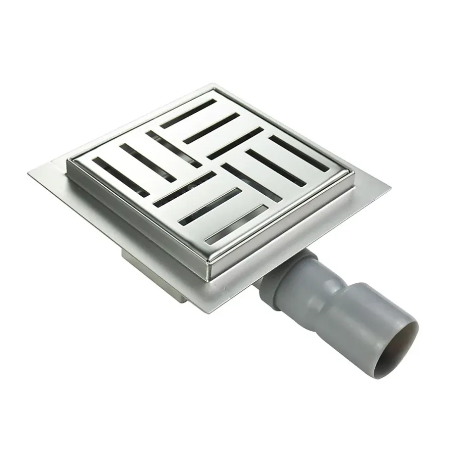 Caniveau de douche carré motif quadrillé DOMEO 12 x 12 cm siphon anti-odeurs, drainage 36l/min, h. réglable-Saniverre