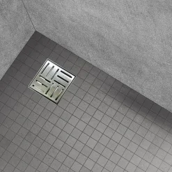 Caniveau de douche carré motif quadrillé DOMEO 12 x 12 cm siphon anti-odeurs, drainage 36l/min, h. réglable-Saniverre