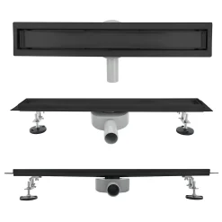 Caniveau de douche 2en1 VINY L.100 cm, réversible à carreler ou inox noir + siphon 360, drainage 36l/min --Saniverre Sale