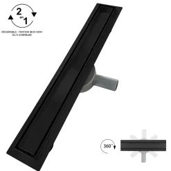 Caniveau de douche 2en1 VINY L.100 cm, réversible à carreler ou inox noir + siphon 360, drainage 36l/min --Saniverre Sale