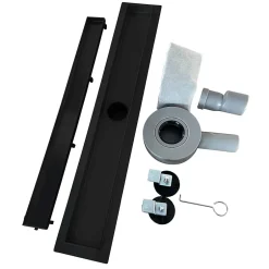 Caniveau de douche 2en1 VINY L.100 cm, réversible à carreler ou inox noir + siphon 360, drainage 36l/min --Saniverre Sale