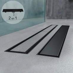 Caniveau de douche 2en1 VINY L.100 cm, réversible à carreler ou inox noir + siphon 360, drainage 36l/min --Saniverre Sale