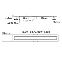 Caniveau de douche 2en1 VINY L.50 cm, réversible à carreler ou inox noir + siphon 360, drainage 36l/min --Saniverre Hot