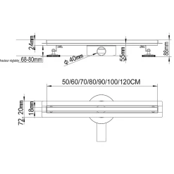 Caniveau de douche italienne étroit TIKA L.70 cm acier inoxydable avec siphon 360, drainage 36l/min-Saniverre Outlet