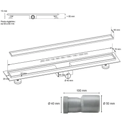 Caniveau de douche Italienne 2en1 CELO L.100 cm à encastrer réversible à carreler ou inox --Saniverre Best