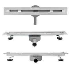 Caniveau de douche italienne slim DEKI L.80 cm acier inoxydable avec siphon 360, drainage performant^Saniverre New