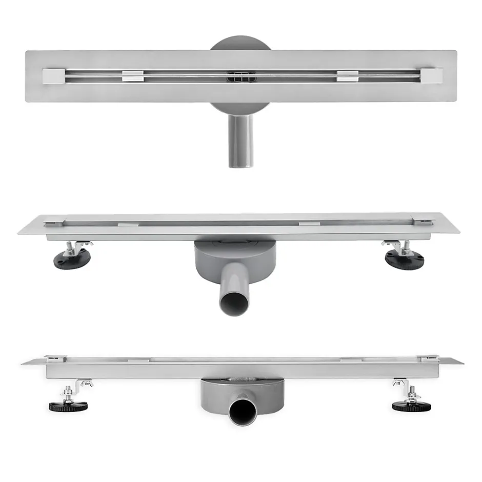 Caniveau de douche italienne slim DEKI L.80 cm acier inoxydable avec siphon 360, drainage performant^Saniverre New