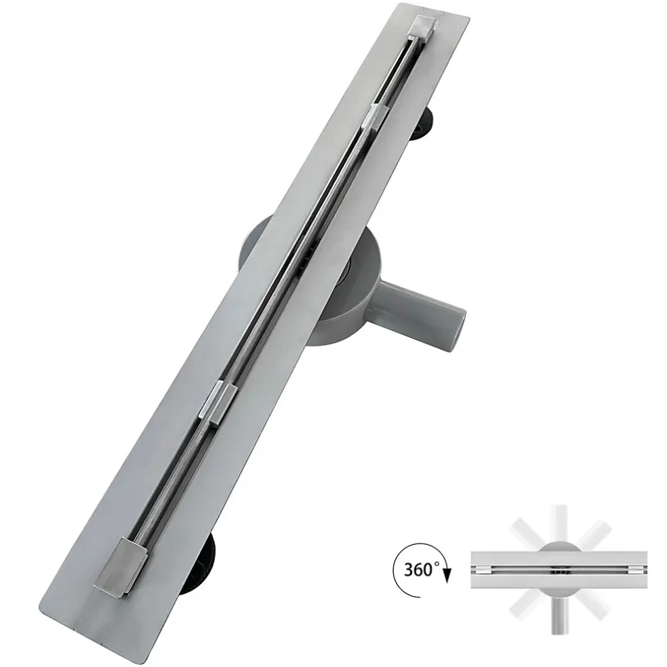 Caniveau de douche italienne slim DEKI L.80 cm acier inoxydable avec siphon 360, drainage performant^Saniverre New