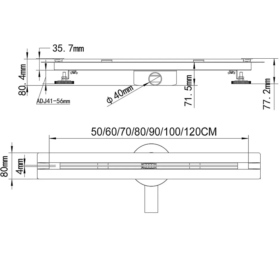 Caniveau de douche italienne slim DEKI L.80 cm acier inoxydable avec siphon 360, drainage performant^Saniverre New