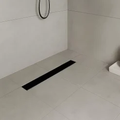 Caniveau de douche KODY L.70 cm verre noir et inox, siphon anti-odeurs, drainage performant --Saniverre