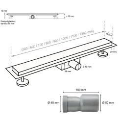 Caniveau de douche KODY L.60 cm verre noir et inox, siphon anti-odeurs, drainage performant -^Saniverre Clearance