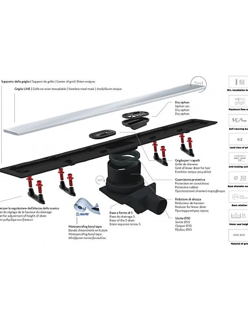 Caniveau de douche sans cadre en or plaqué 24 carats FRAMELESS LINE-55 cm--^Karag Online