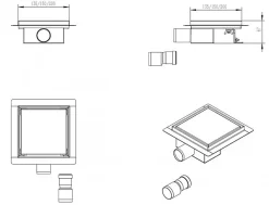 Caniveau de douche T02 en acier inoxydable pour douche - drain de douche inclus - 15x15x6,7cm (HxLxP)-Bernstein Hot