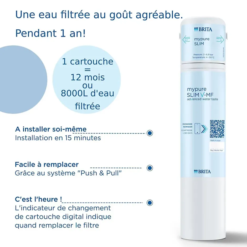 Cartouche pour système de filtration d'eau sous évier Brita Mypure SLIM V-MF-