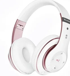 Casque Bluetooth sans Fil 40 Heures avec Microphone HD Intégré rose blanc^Vendos85 Best