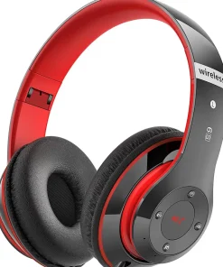 Casque Bluetooth sans Fil 40 Heures avec Microphone HD Intégré rouge noir^Vendos85 Discount