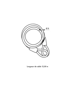 Câble antivol Twisty, vélo, abris de jardin, diamètre 8, 12.00m, acier gaine PVC -^Thirard Outlet
