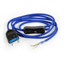 Câble Électrique Plat Bleu ItalienPrémonté avec Fiche et InterrupteurPrêt à Installer-Lnd Hot