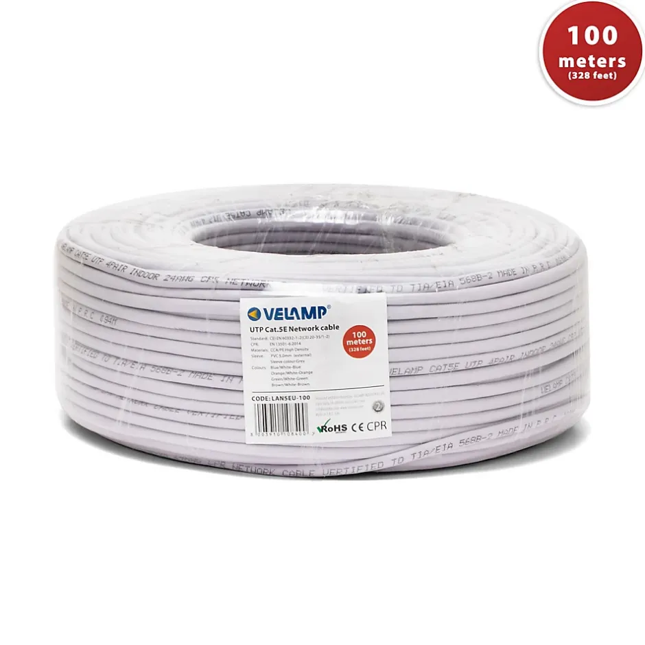 Câble réseau CAT5E UTP 100mt en bobine, certifié CPR-Velamp Outlet