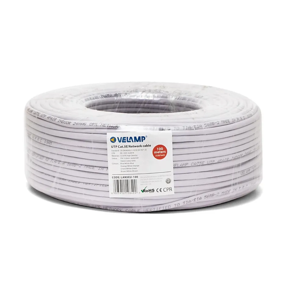 Câble réseau CAT5E UTP 100mt en bobine, certifié CPR-Velamp Outlet