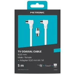 Câble TV coaxial 9,52 mm coudé mâle/fem. + adaptateur 9,52 mm - 338009^Metronic Online