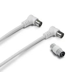 Câble TV coaxial 9,52 mm coudé mâle/fem. + adaptateur 9,52 mm - 338009^Metronic Online