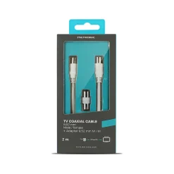 Câble TV coaxial 9,52 mm mâle/fem.+adaptateur mâle/mâle 2 m - 338004-Metronic Discount