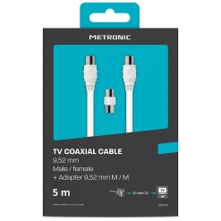Câble TV coaxial 9,52 mm mâle/fem.+adaptateur mâle/mâle 5 m - 338007-Metronic Discount