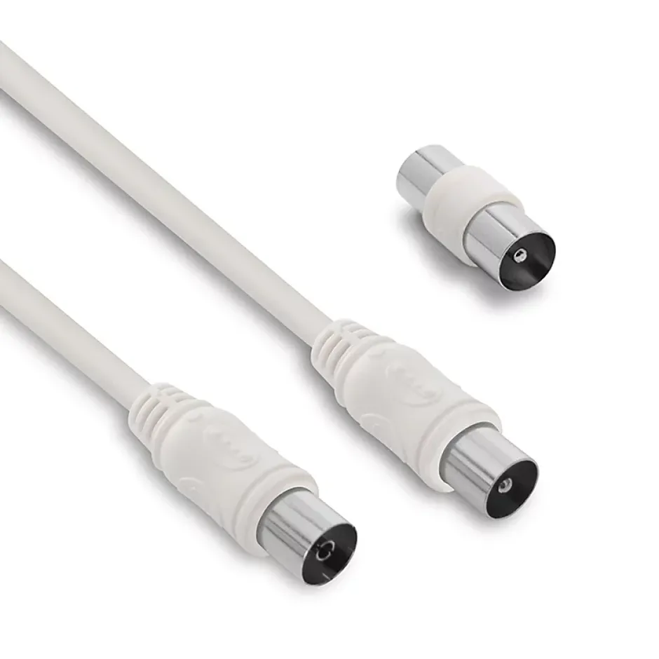 Câble TV coaxial 9,52 mm mâle/fem.+adaptateur mâle/mâle 5 m - 338007-Metronic Discount