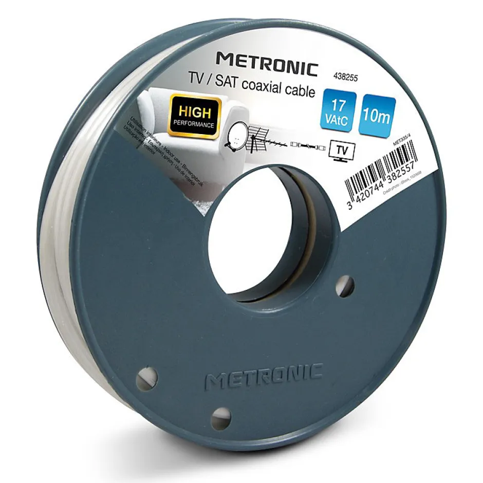 Câble TV coaxial bobine 17 VAtC 10 m - blanc-Metronic Discount