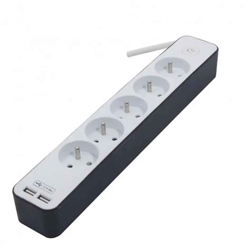 Bloc multiprise 5 prises 16 A avec 2 ports USB et cable 1,5 m HO5VV-F 3x1,5 mm2 blanc et gris^Chacon Online