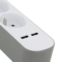 Bloc multiprise 5 prises 16 A avec 2 ports USB et cable 1,5 m HO5VV-F 3x1,5 mm2 blanc et gris^Chacon Online