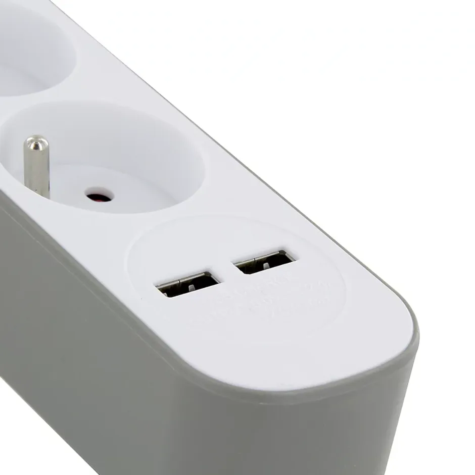 Bloc multiprise 5 prises 16 A avec 2 ports USB et cable 1,5 m HO5VV-F 3x1,5 mm2 blanc et gris^Chacon Online