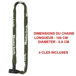 Chaîne antivol en acier avec revêtement nylon 1 m x Ø 8 mm - Serrure à clé (4 clés)^Master Lock Best