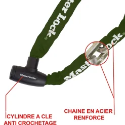 Chaîne antivol en acier avec revêtement nylon 1 m x Ø 8 mm - Serrure à clé (4 clés)^Master Lock Best