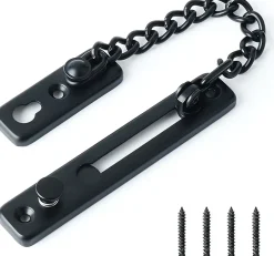 Chaîne de sécurité pour porte étroite, butée de porte à ressort, antivol, avec vis, acier inoxydable, finition noir mat-Deko