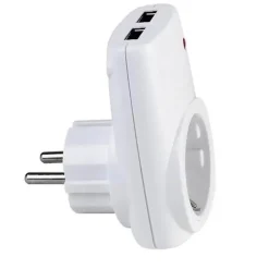Chargeur Prise 16A + 2 USB 2.1A blanc-Horoz Electric Discount