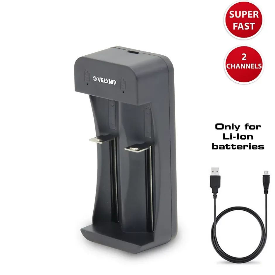 Chargeur rapide à 2 canaux pour batteries lithium-ion^Velamp Hot