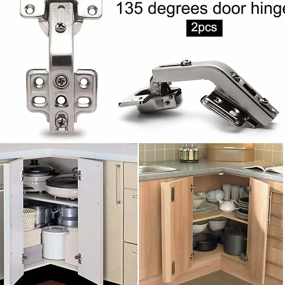 Charnières de porte d'armoire pliantes, 2 pièces, pour armoire de cuisine, 135 degrés (argent)-Deko Outlet