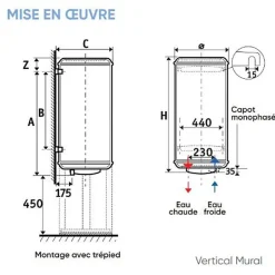 Chauffe-eau électrique stéatite Chauffeo+ - Vertical mural - 100 l - Diamètre 513 mm - 1200 W-Atlantic Discount